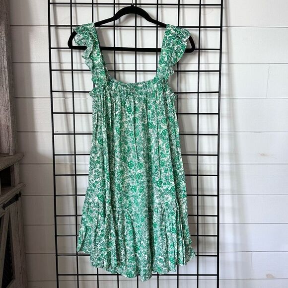 Lush‎ Floral Ruffle Mini Dress Womens S Green Boho Coastal Cottagecore - Picture 1 of 7